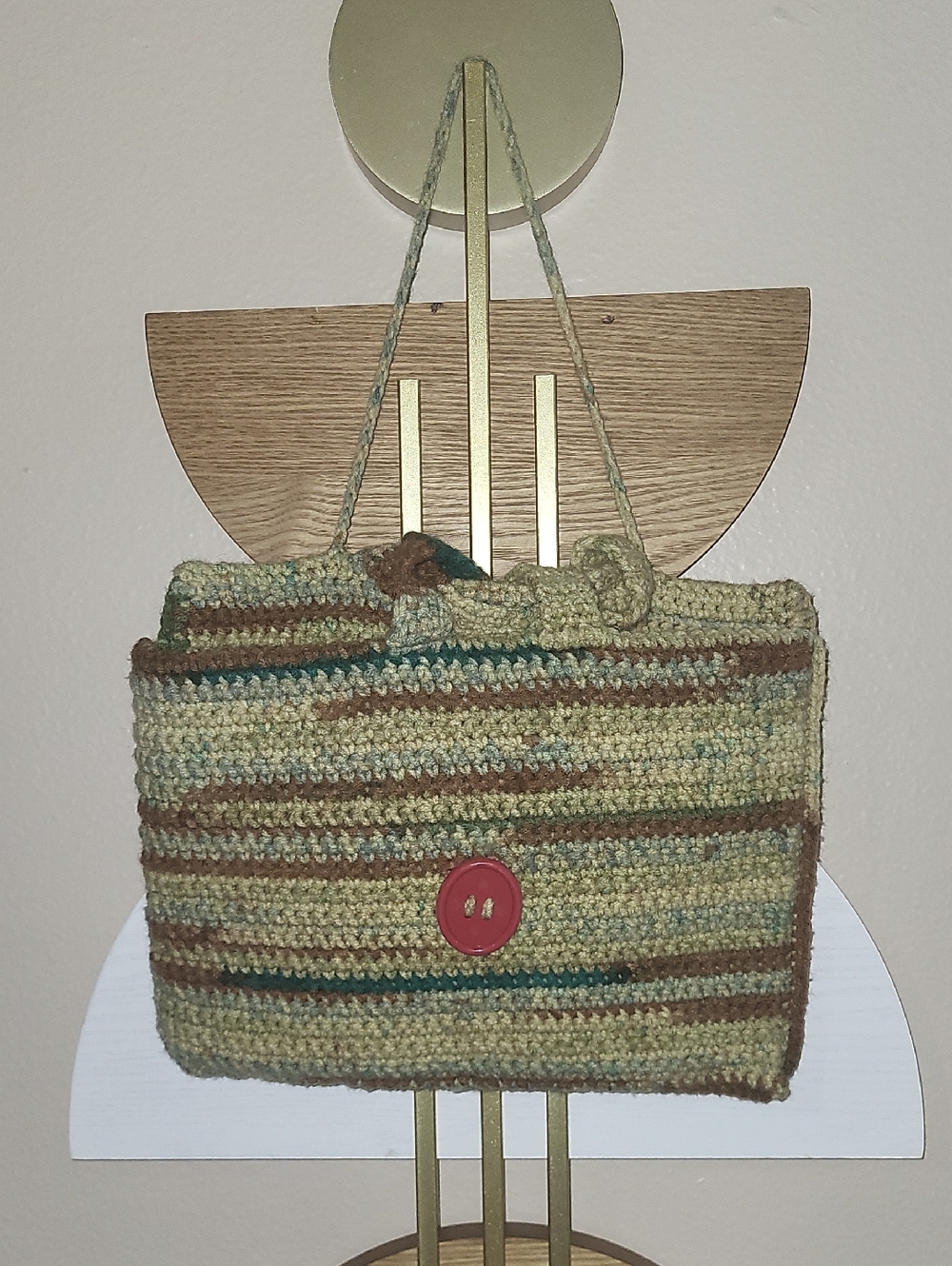 Handmade Multicolor Crochet Tote Bag with Pink Button